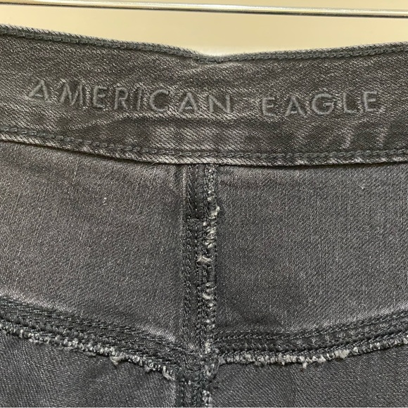 American Eagle Super High Rise Baggy Wide Leg Jeans Black Cargo Size 16 - Picture 7 of 11